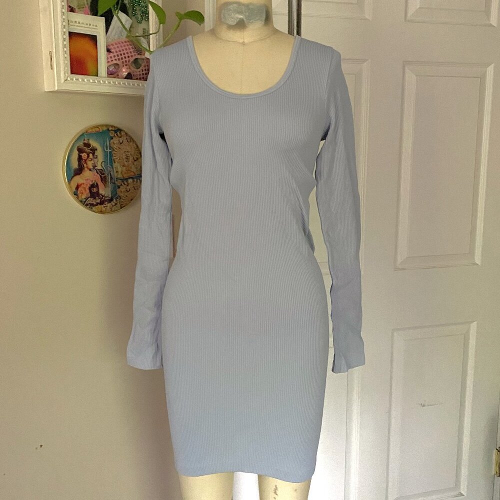 FOREVER 21 Pale Blue Stretch RIBBED Knit Bandage Shift Wiggle dress *SM/Med*
